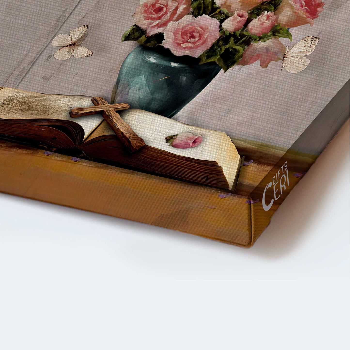 Jesus Portrait Canvas - Pink rose vase, Bible painting Portrait Canvas - Gift For Christian - He restores my soul Portrait Canvas