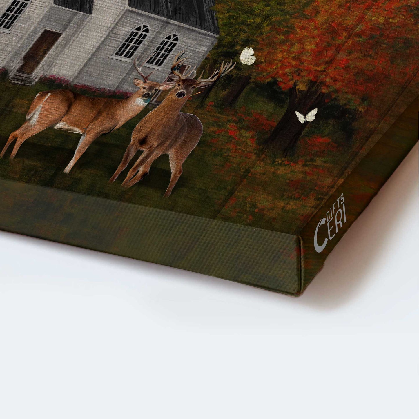 Jesus Portrait Canvas - Pink sunset, Autumn forest, Deer drawing Portrait Canvas - Gift For Christian - I will cling to the old rugged cross Portrait Canvas