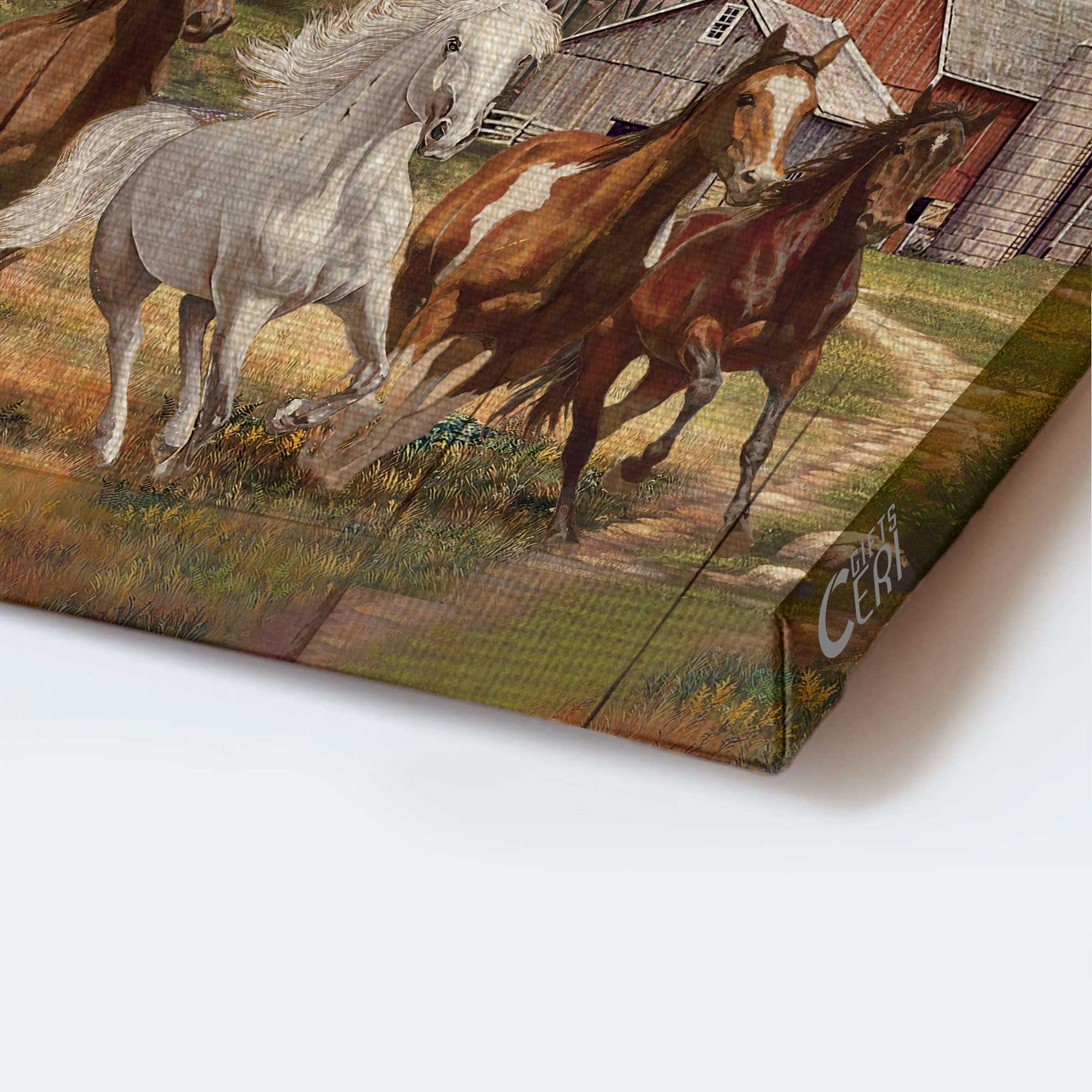 Jesus Portrait Canvas - Running horses, Red barn, Happy farm, Awesome windmill Canvas - Gift for Christian - God bless the farmer Portrait Canvas