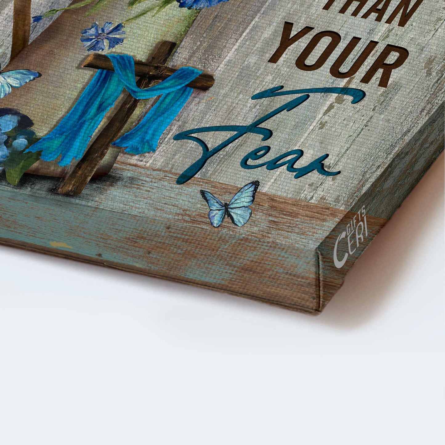 Jesus Portrait Canvas - Stunning Flower Painting, Blue Butterfly Canvas - Gift For Christian - Let Your Faith Be Bigger Than Your Fear Canvas