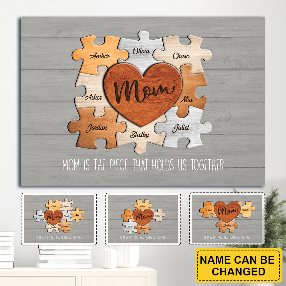 Personalized Gift For Mom Landscape Canvas - Puzzle Canvas - Custom Gift for Mom, Mother's Day - You Are the Piece that Holds Us Together Landscape Canvas