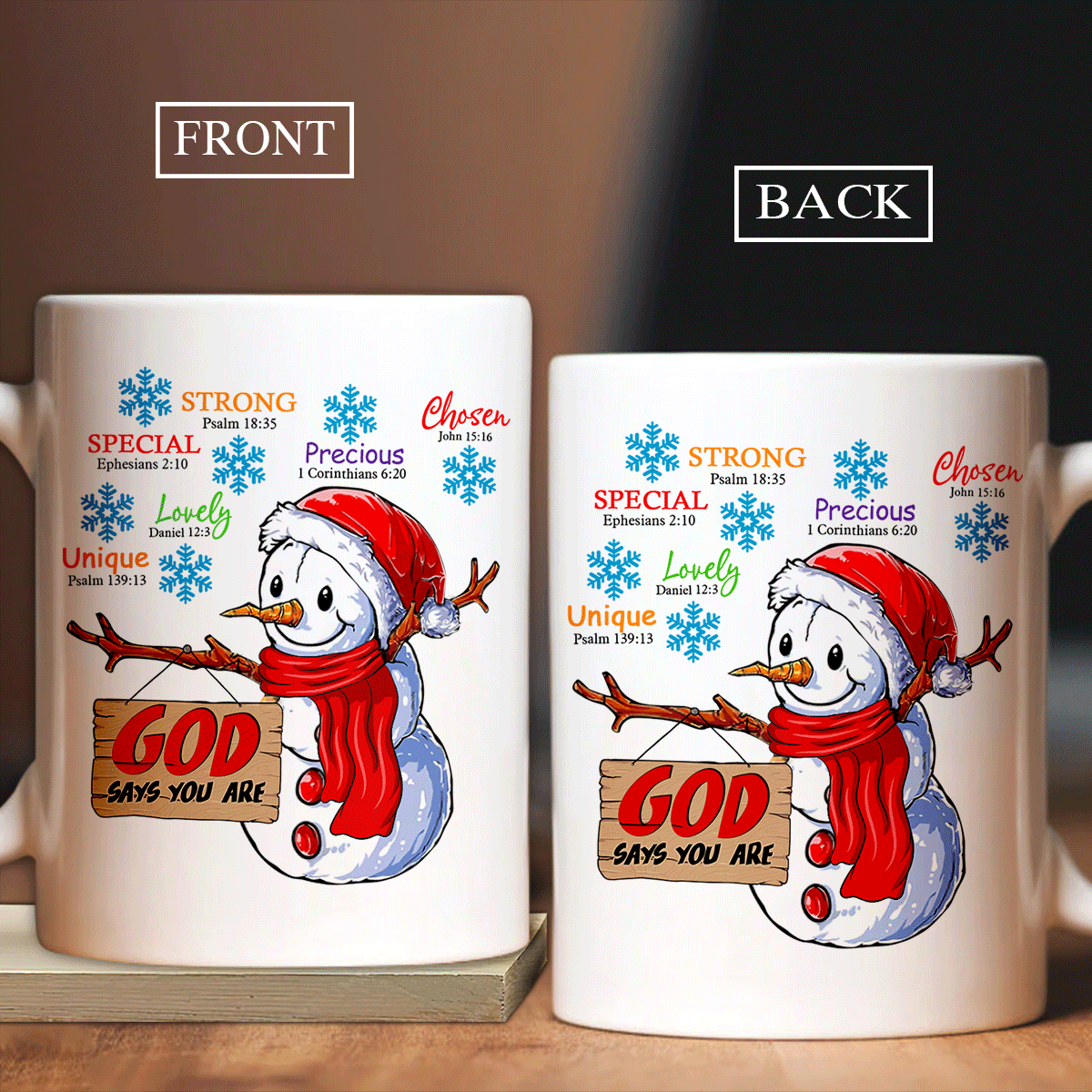 Jesus White Mug - Christian Coffee Mug Gift For Women and Men - Christmas Mug, Cute Snowman, God Says You Are Mug