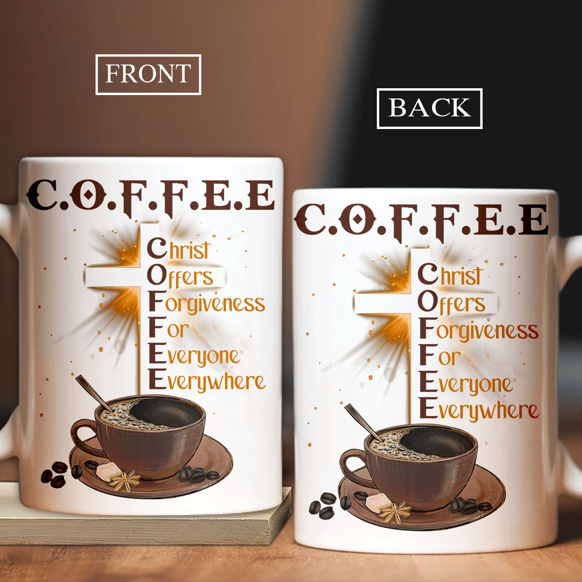 Jesus White Mug - Coffee Cup, Christian Coffee Mug Gift For Coffee Lover, Women and Men - Cross Mug, Christ offers forgiveness for everyone Mug