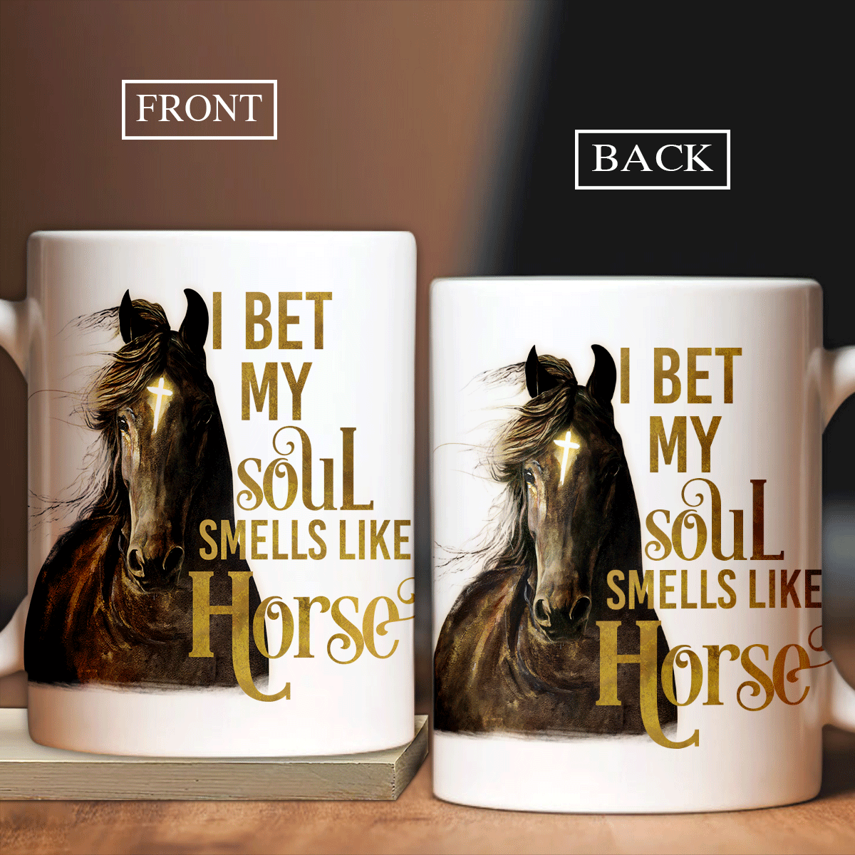 Jesus Coffee White Mug - Christian Coffee Mug Gift For Women and Men - Cross light on Horse, I bet my soul smells like horse
