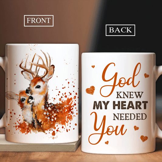 Couple White Mug, Anniversary Gift, Valentine's Day Gift For Husband, Wife, Partner, Couple - Deer Drawing Mug, God Knew My Heart Needed You Mug