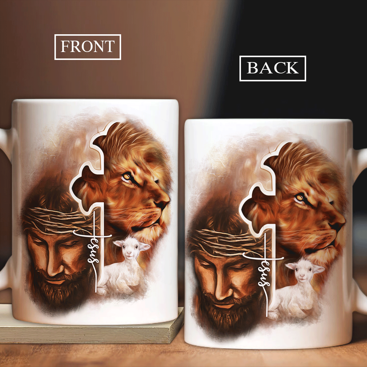 Jesus White Mug, Christian Mug Gift, God Coffee Mug, Religious Mug, Faith Mug - Jesus And Lion King Mug, Orange Background Coffee Mug
