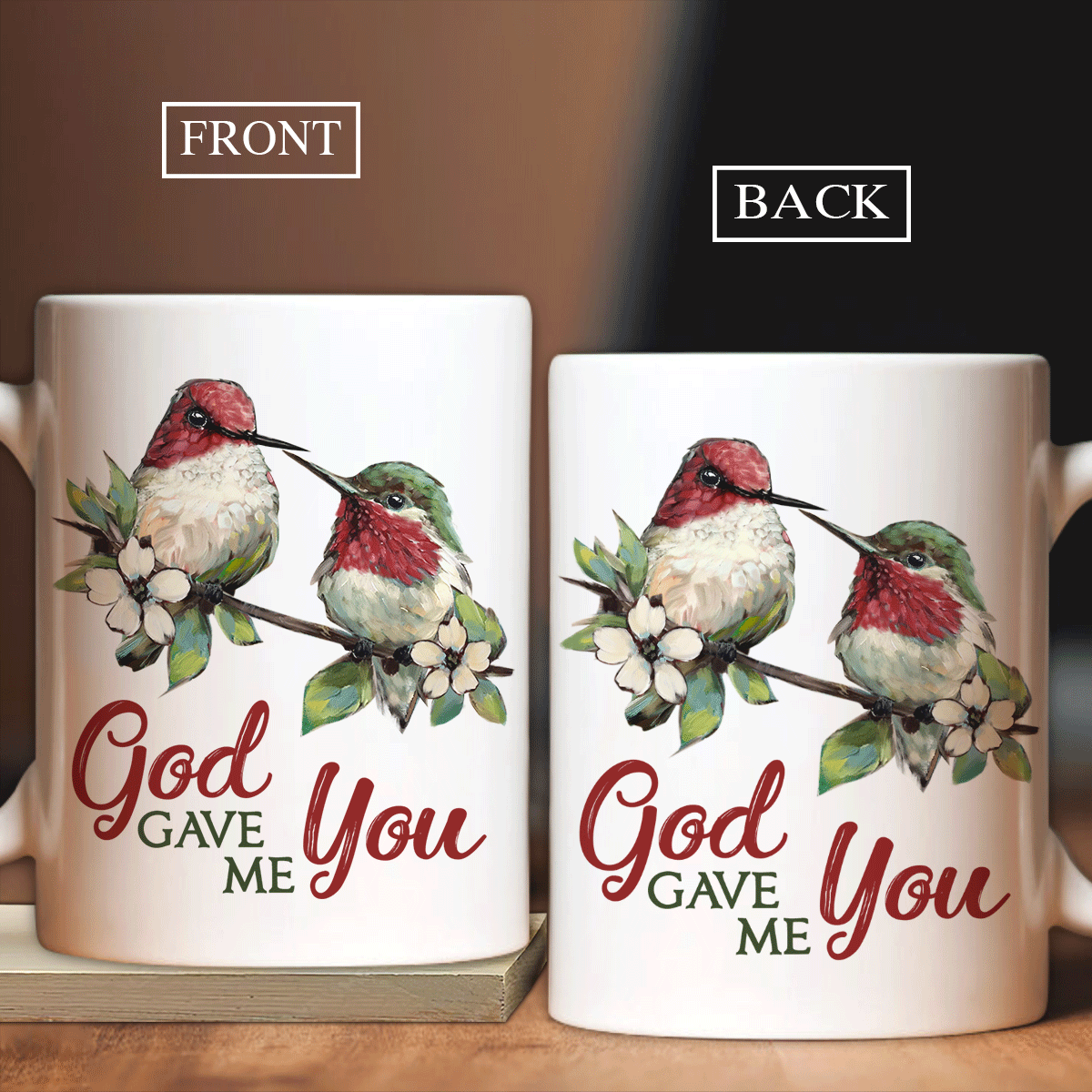 Couple White Mug, Valentine's Day Gift For Husband, Wife, Partner, Couple - Porcelain Flower Mug, Bird Drawing Mug, God Gave Me You Ceramic Mug