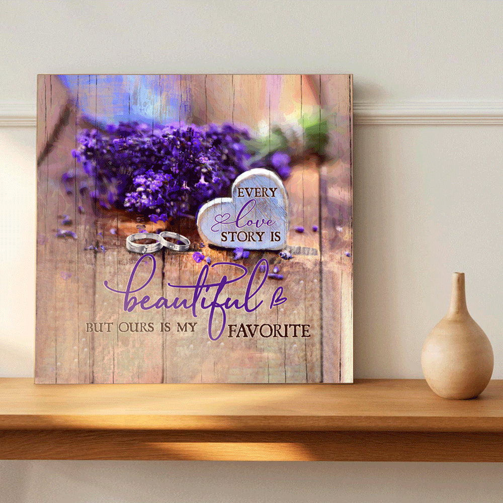 Couple Square Canvas - Lavender flower, Wedding rings Canvas - Gift For Couple, Valentine's Day - Every love story is beautiful Square Canvas