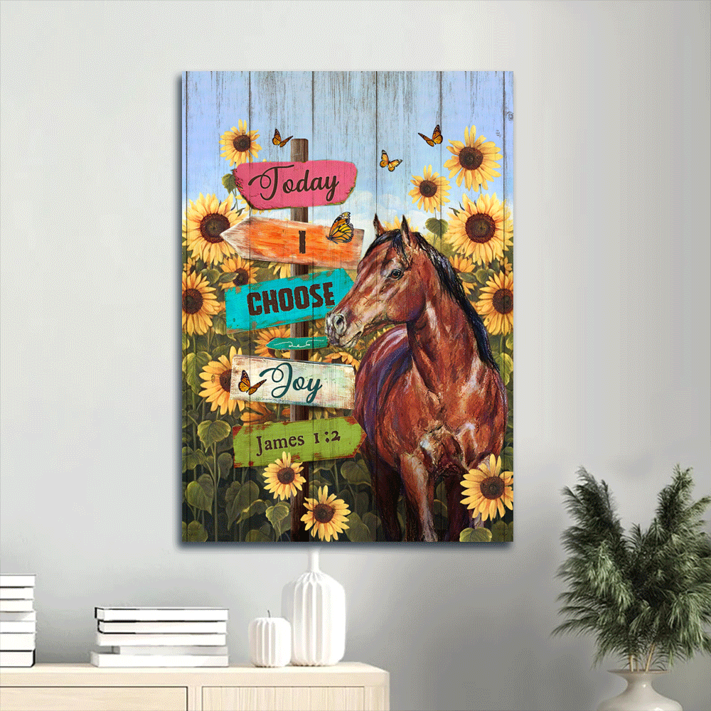 Jesus Portrait Canvas- Abstract Horse Painting, Sunflower Field, Monarch Butterfly Portrait Canvas- Gift For Christian- Today I Choose Joy