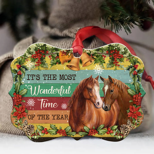 Jesus - Benelux Aluminum Ornament - Beautiful Horse Painting And Christmas Wreath, It's The Most Wonderful Time Of The Year - Christmas Gift for Religious Christian