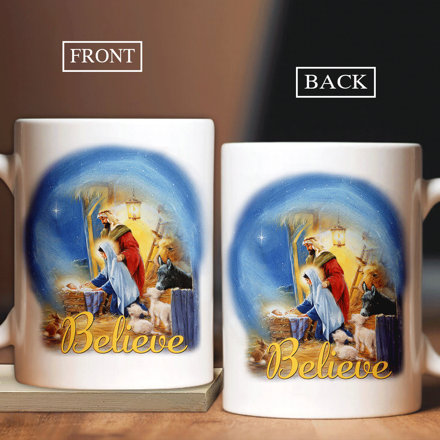 Jesus White Mug- Birth of Jesus, Beautiful night, Christmas gift- Gift For Christian- Believe - White Mug
