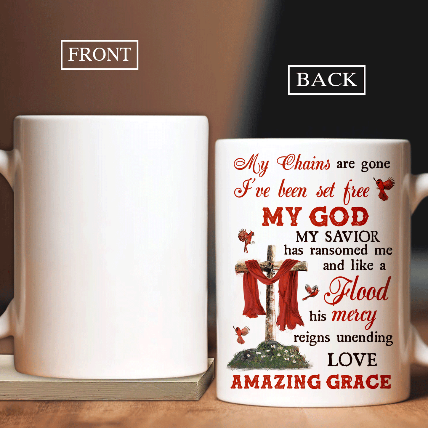 Jesus AOP Mug - Cardinal, Cross - Gift For Christian - Amazing grace - My God, my savior has ransomed me - AOP Mug