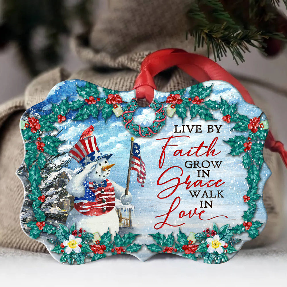 Jesus Benelux Aluminum Ornament- Christmas Wreath, Cute Snowman, US Flag- Gift For Religious Christian- Live By Faith Grow In Grace Walk In Love