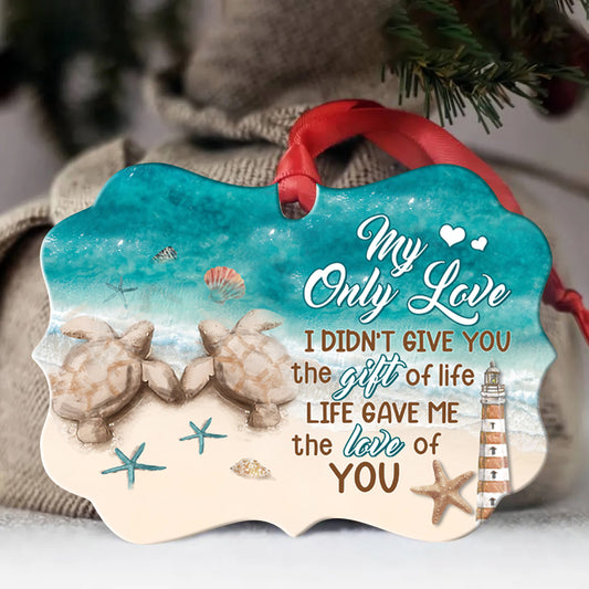 Couple Benelux Aluminum Ornament- Sand Turtle On The Beach, Gifts For Couple, Husband, Wife, Girlfriend, Boyfriend, Lover, Life Gave Me The Love Of You