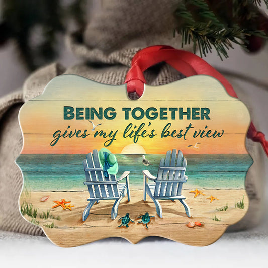 Couple Benelux Aluminum Ornament, Adirondack Chair On Blue Beach- Gifts For Couple, Husband, Wife, Girlfriend, Boyfriend, Lover- Being Together Gives My Life's Best View