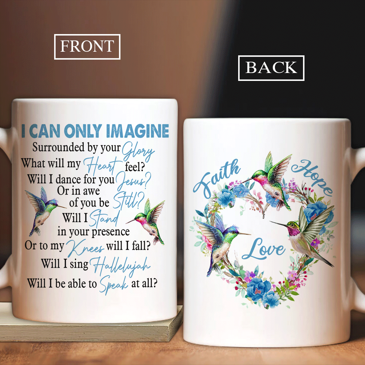 Jesus White Mug, Christian Mug Gift, Religious Tea Cup, Faith Mug - Hummingbird Mug, Flower Crown, I Can Only Imagine Ceramic Mug