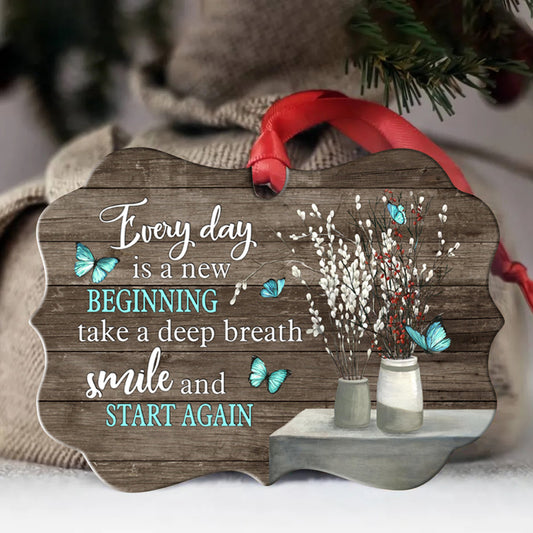 Jesus Benelux Aluminum Ornament- Blue Butterfly, Pretty Flowers -Gift Christian For Christmas - Every Day Is A New Beginning