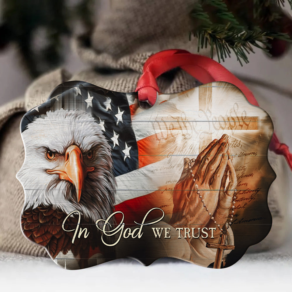 Jesus Benelux Aluminum Ornament- Eagle, Amazing US Flag, Cross Symbol - Christian Gift - In God We Trust