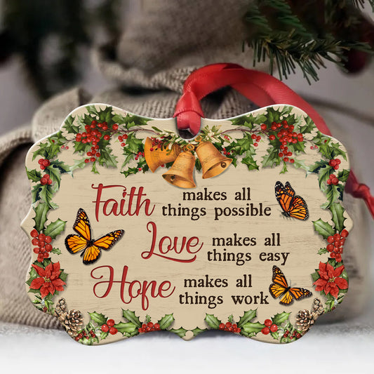 Jesus Benelux Aluminum Ornament- Orange Butterfly, Christmas Bell, Christmas Wreath- Gift For Christian- Faith, Hope, Love