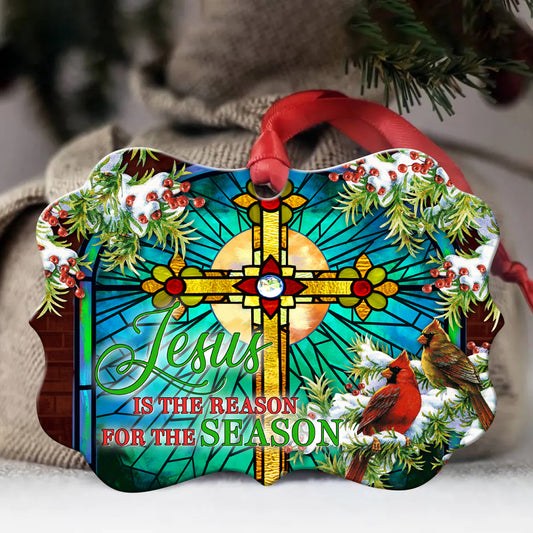 Jesus Aluminum Ornament - Stained glass cross Aluminum Ornament -Gift Christian For Christmas - Jesus is the reason for the season