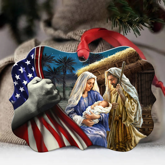 Jesus Benelux Aluminum Ornament - Jesus Painting, Christmas Night, American Flag Benelux Aluminum Ornament - Christian Gift For Christmas