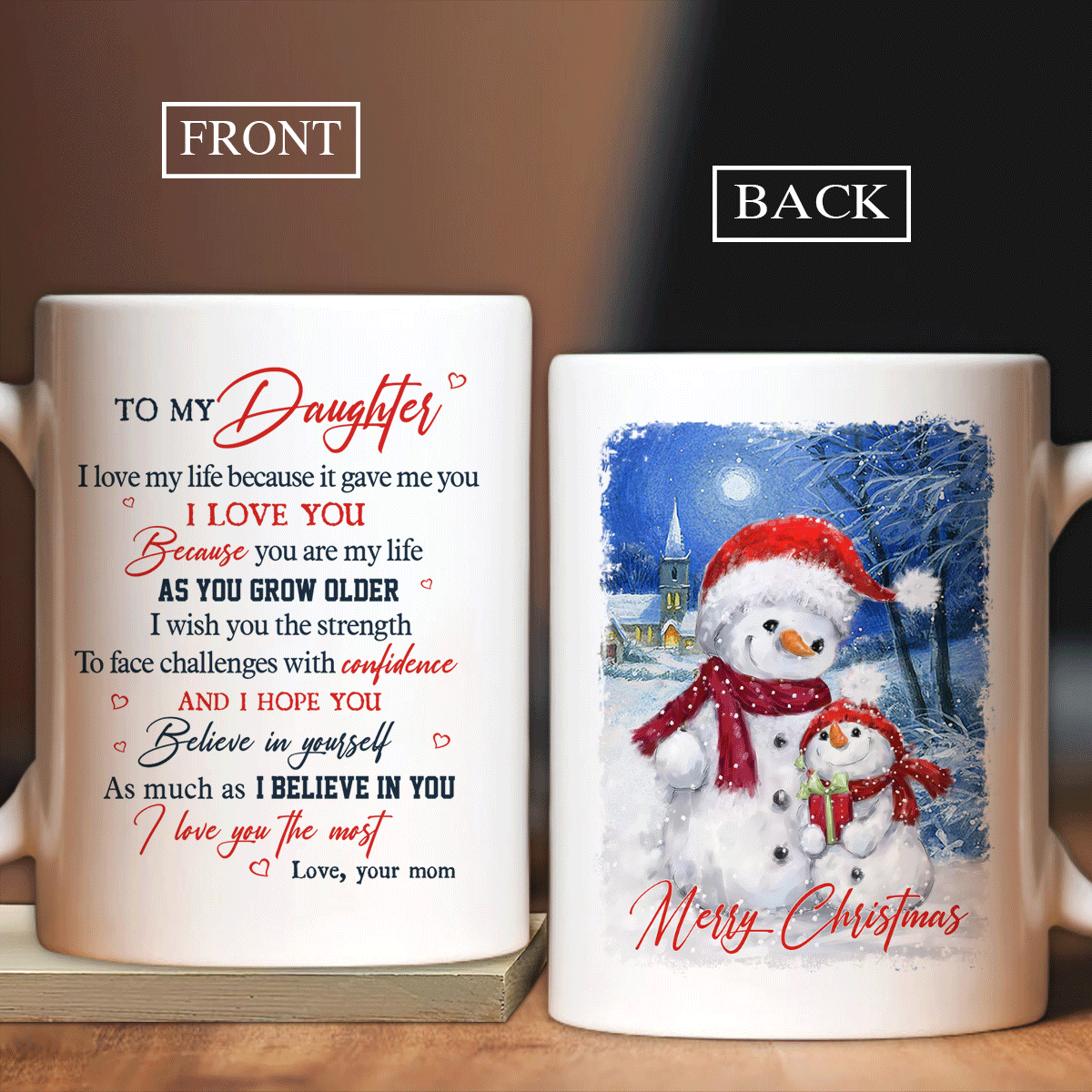 Family White Mug, Daughter And Mom Mug - Gifts For Daughter From Mom, Christmas Gift - Cute Snowman, I Love You Because You Are My Life Mug