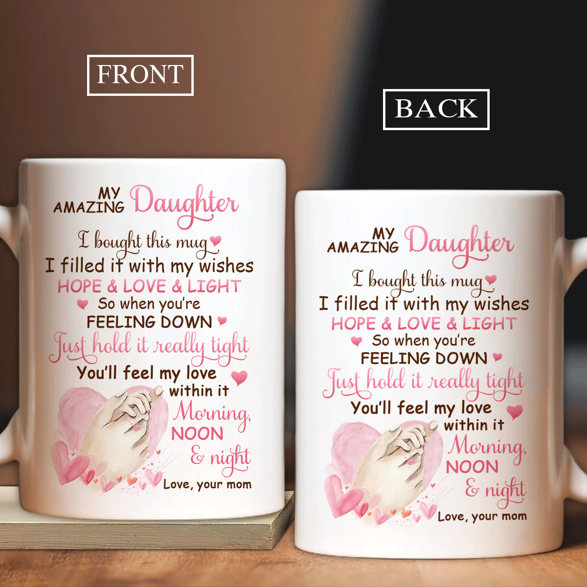 Family White Mug, Daughter And Mom Mug - Gifts For Daughter From Mom - Mom To Daughter, Holding Hand, Little Hand, I Filled It With My Wishes Mug