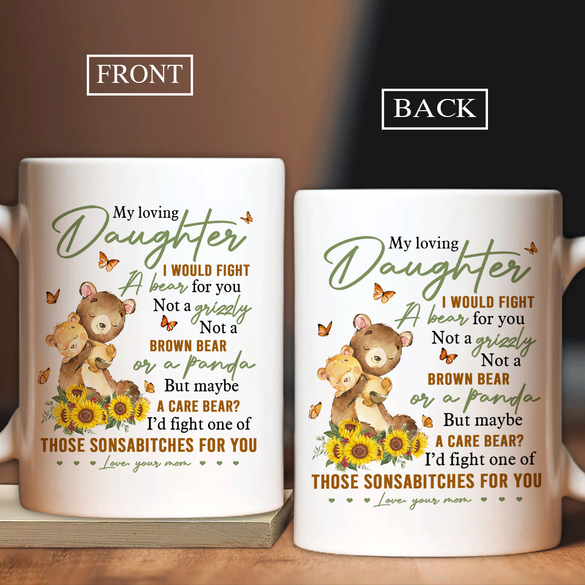 Family White Mug, Daughter And Mom Mug - Gifts For Daughter From Mom - Mom To Daughter White Mug, Teddy Bear White Mug, I'd Fight For You Mug