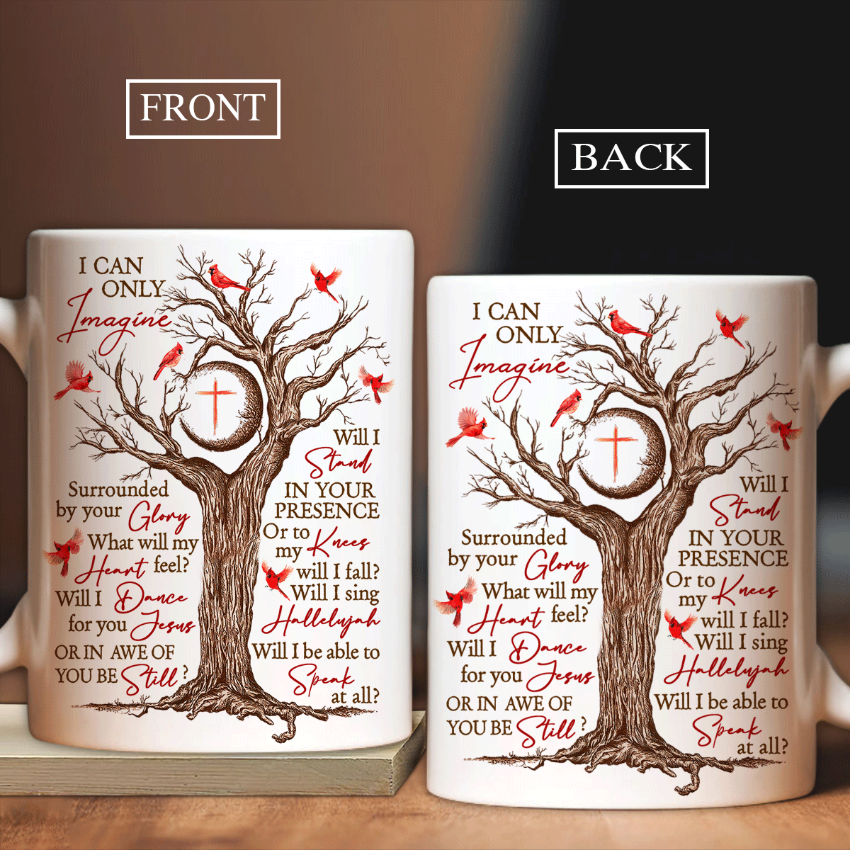 Jesus White Mug- Oldest tree, Cardinal painting, Cross symbol- Gift for Christian- I can only imagine - White Mug