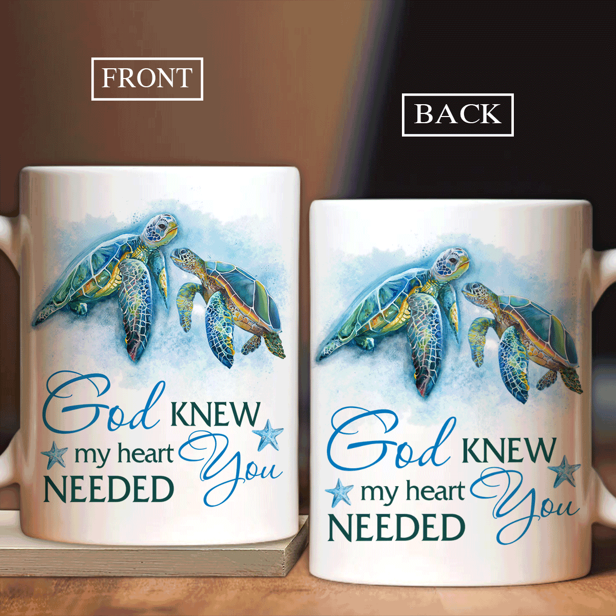 Jesus White Mug, Christian Mug Gift, Religious White Mug, Faith Mug - Sea Turtle Mug, Blue Starfish White Mug, God Knew My Heart Needed You