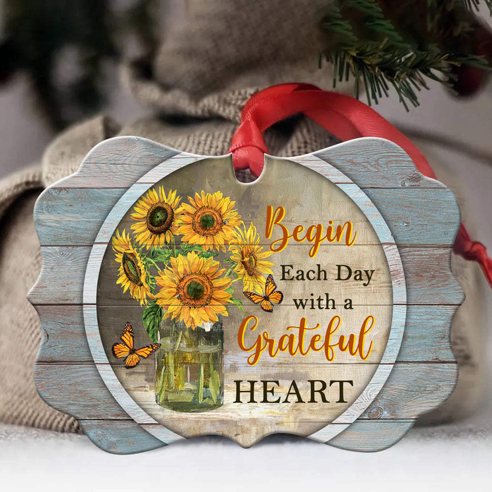Jesus Benelux Aluminum Ornament  - Sunflower And Yelow Butterfly - Christian Gift - Begin each day with a grateful heart
