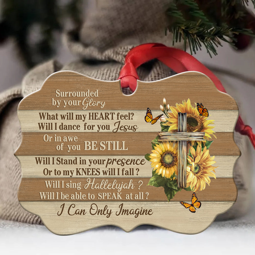 Jesus Benelux Aluminum Ornament - Sunflower drawing, Orange butterfly, Wooden cross - Christian Gift  - I can only imagine