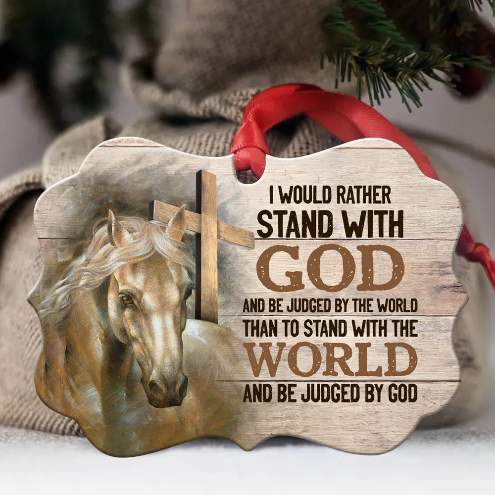 Jesus - Benelux Aluminum Ornament - White Horse, Wooden cross - I would rather stand with God - Jesus, God, Faith Painting - Christian Gift