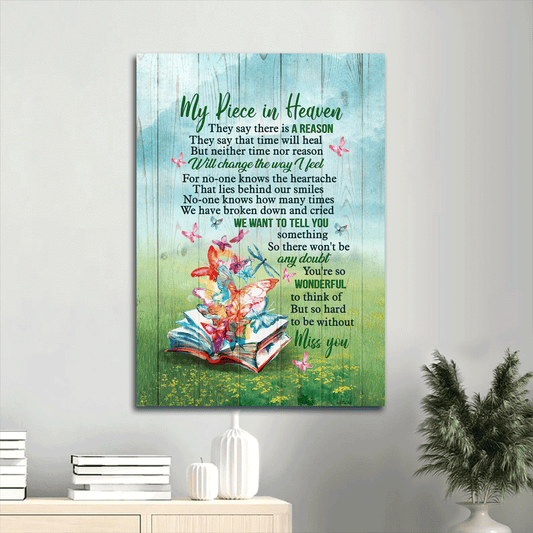 Memorial Portrait Canvas- Book, Colorful Butterfly- Gift for members family- You're so wonderful in my heave - Heaven Portrait Canvas Prints, Wall Art
