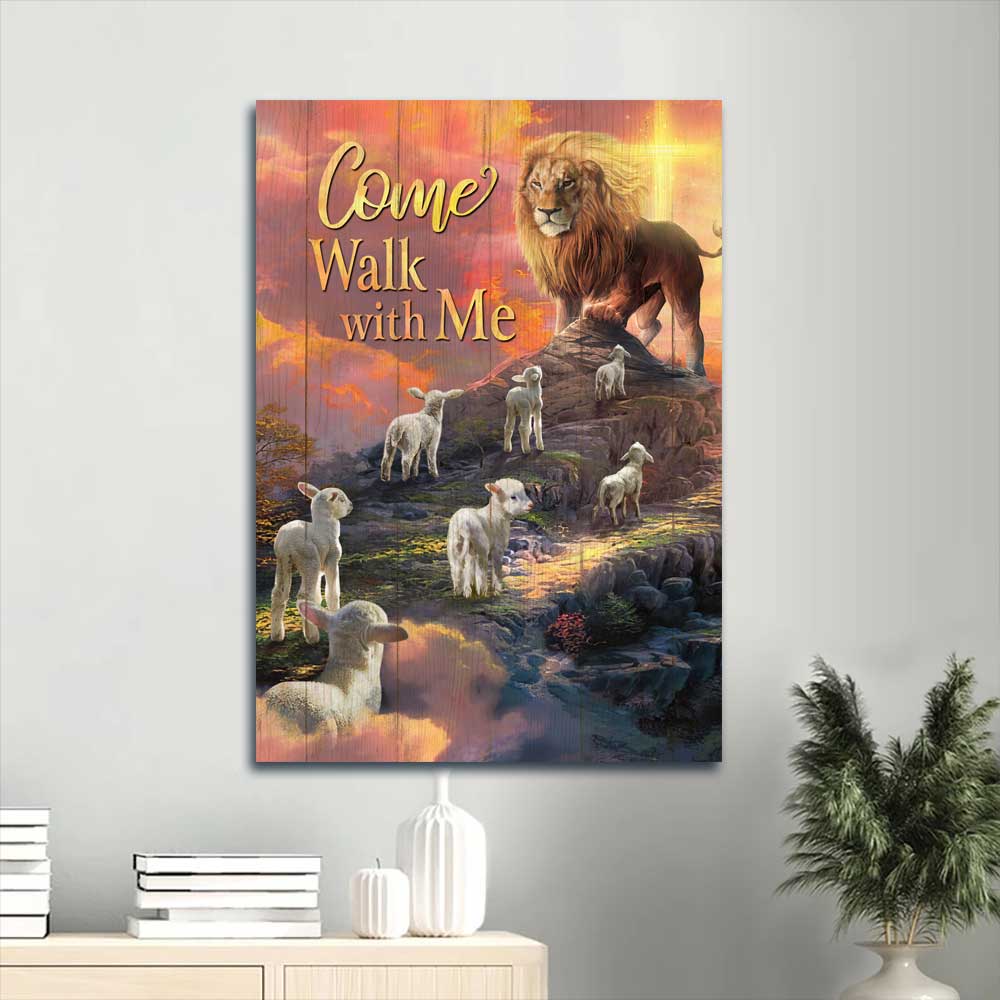 Jesus Portrait Canvas - Lion of Judah, Lamb of God, Journey to heaven Canvas - Gift for Christian - Come walk with me - Portrait Canvas