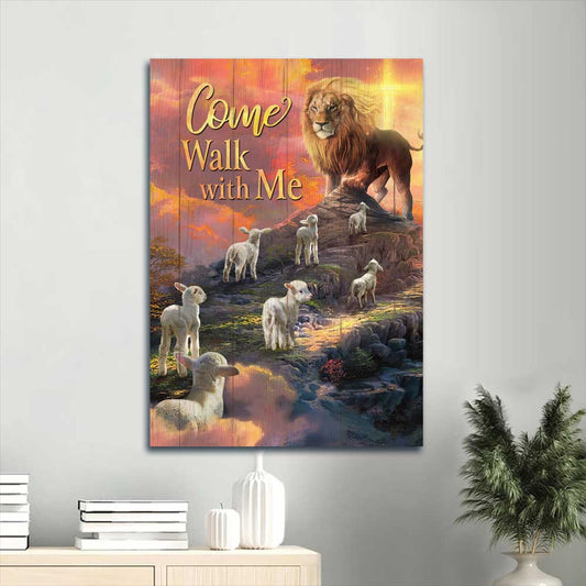 Jesus Portrait Canvas - Lion of Judah, Lamb of God, Journey to heaven Canvas - Gift for Christian -  Come walk with me - Portrait Canvas