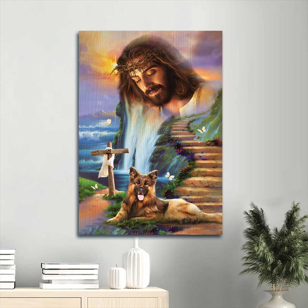 Jesus Portrait Canvas - Lovely German Shepherd, Gorgeous Jesus painting, Beautiful path to heaven Portrait Canvas - Gift For Christian Portrait Canvas Prints, Christian Wall Art