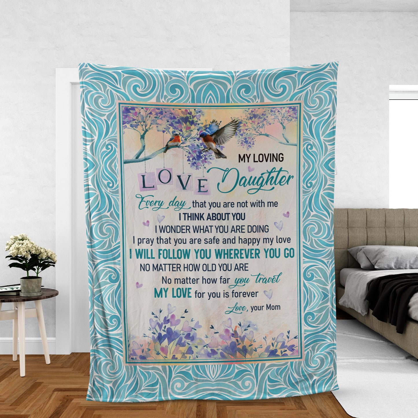 Family Blanket, Daughter And Mom Blanket, Gifts For Daughter From Mom - Mom To Daughter Blanket, Cardinal Drawing, I Will Follow Wherever You Go