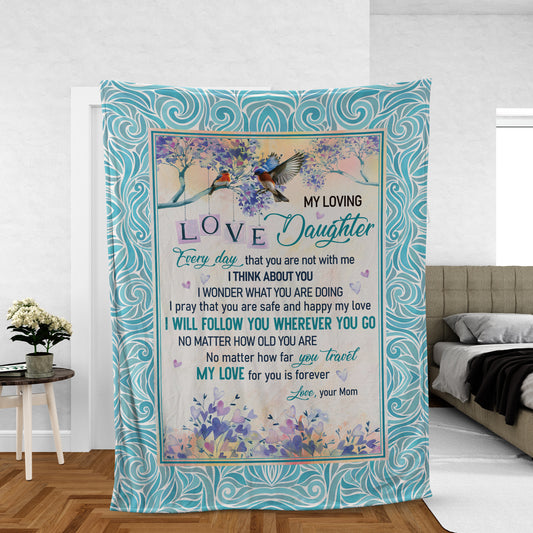 Family Blanket, Daughter And Mom Blanket, Gifts For Daughter From Mom - Mom To Daughter Blanket, Cardinal Drawing, I Will Follow Wherever You Go