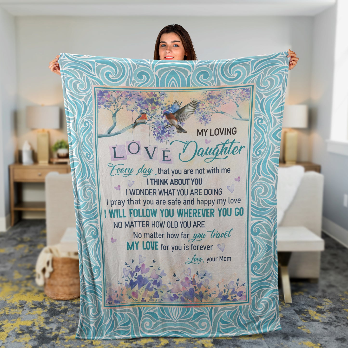 Family Blanket, Daughter And Mom Blanket, Gifts For Daughter From Mom - Mom To Daughter Blanket, Cardinal Drawing, I Will Follow Wherever You Go