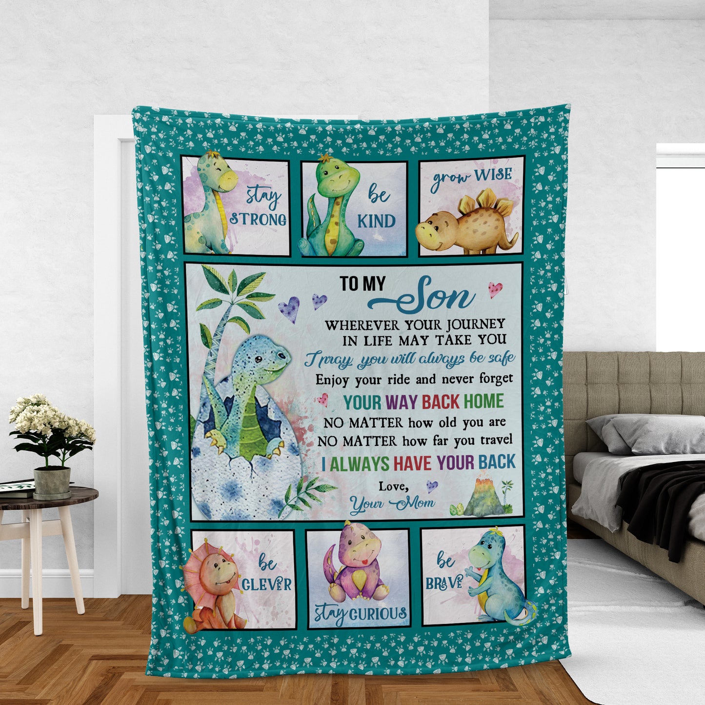Family Blanket, Son And Mom Blanket - Gifts For Son From Mom - Mom To Son Blanket, Baby Dinosaur, I Always Have Your Back