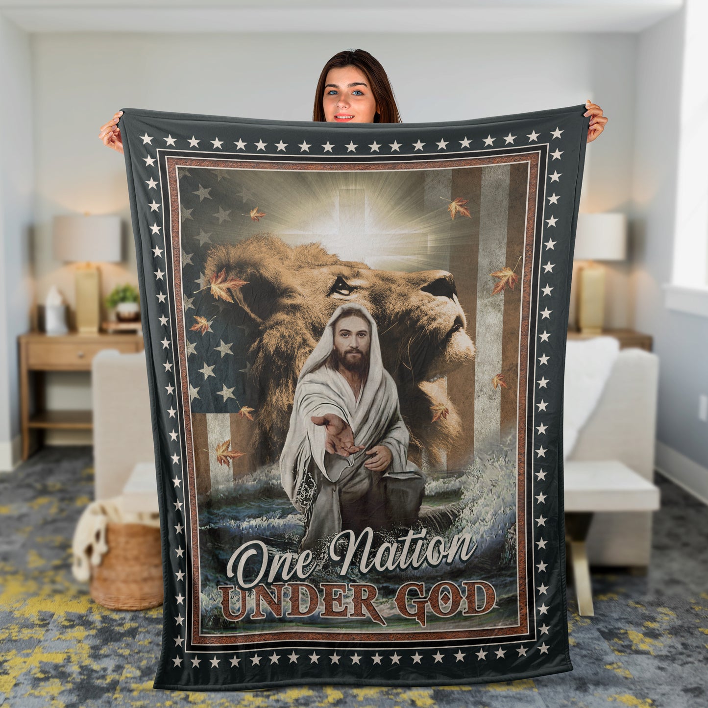 Christian Throw Blanket, Jesus Blanket, Faith Blanket, Inspirational Gift - One Nation Under God Blanket