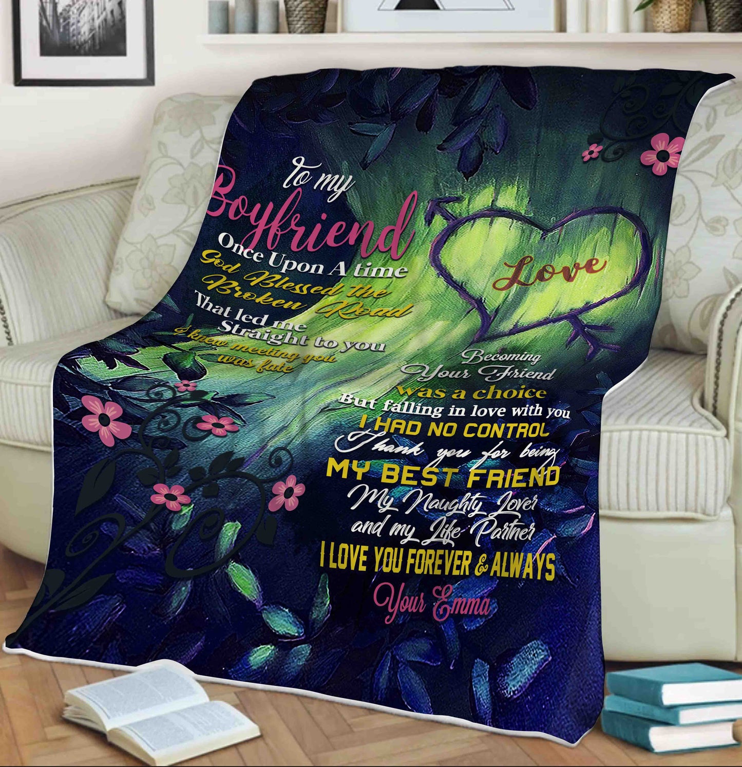Personalized Gift For Boyfriend Blankets - Godmerch, To My Boyfriend God Blessed The Broken Road Blanket - Gift For Boyfriend, Husband, Couple, Christmas, Valentine, Wedding, Anniversary