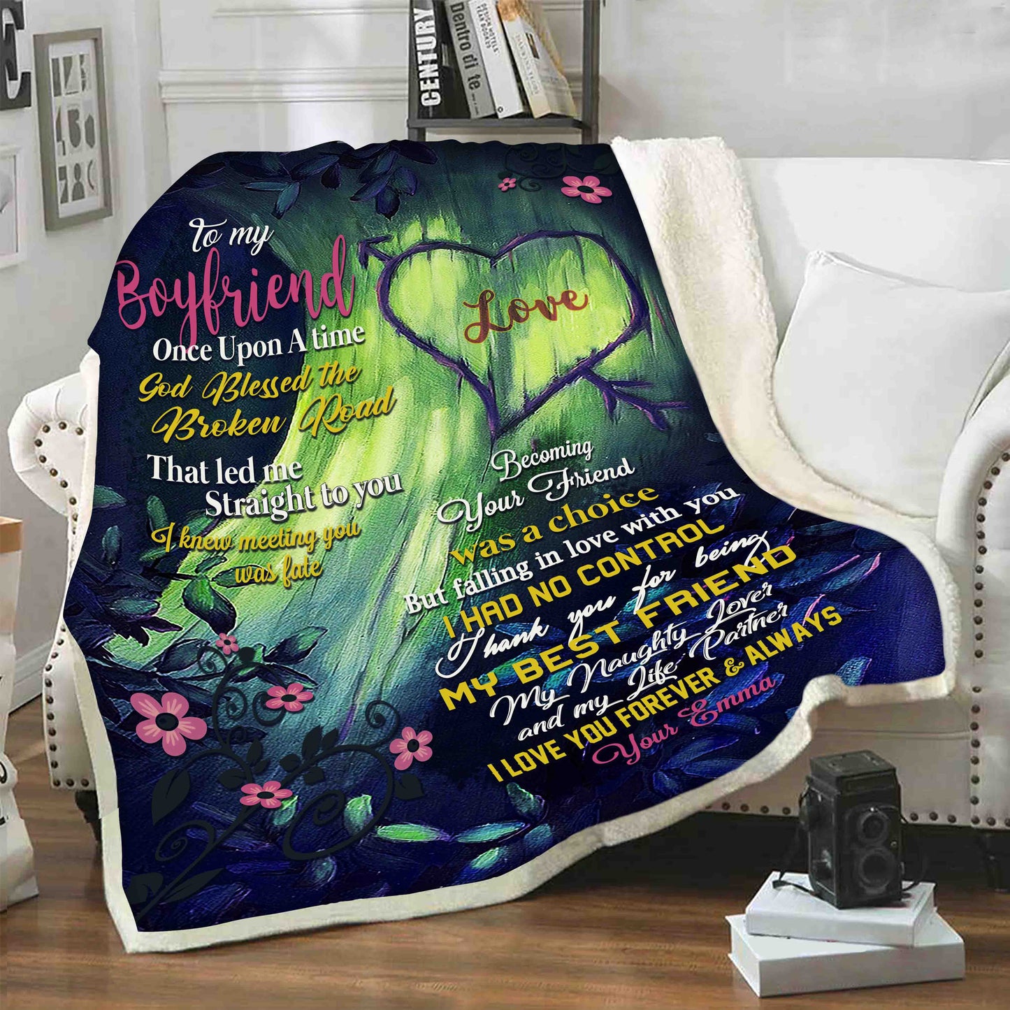 Personalized Gift For Boyfriend Blankets - Godmerch, To My Boyfriend God Blessed The Broken Road Blanket - Gift For Boyfriend, Husband, Couple, Christmas, Valentine, Wedding, Anniversary