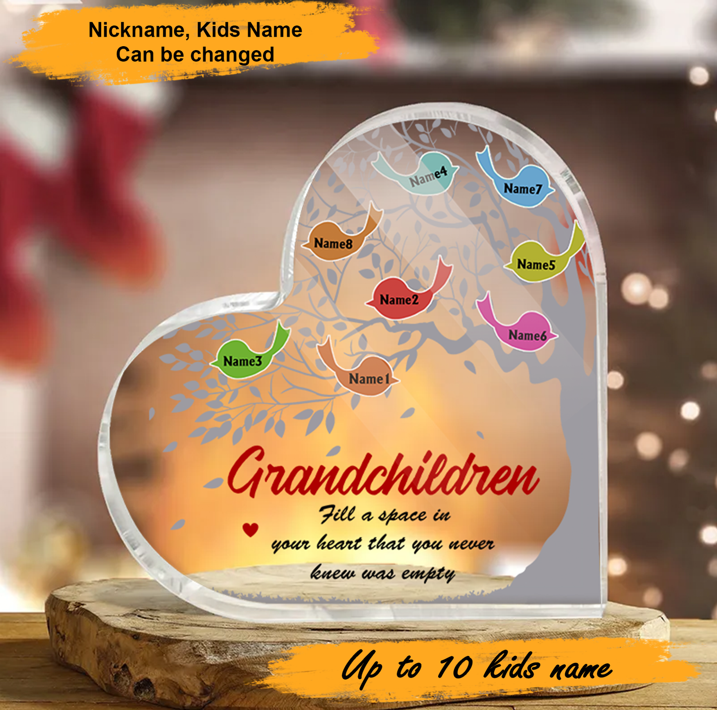 Mother's Day Grandchildren Fill Heart Personalized Heart Shaped Acrylic Plaque - Custom Name Gifts For Nana, Mother, Grandma, Mom, Mama, Gigi