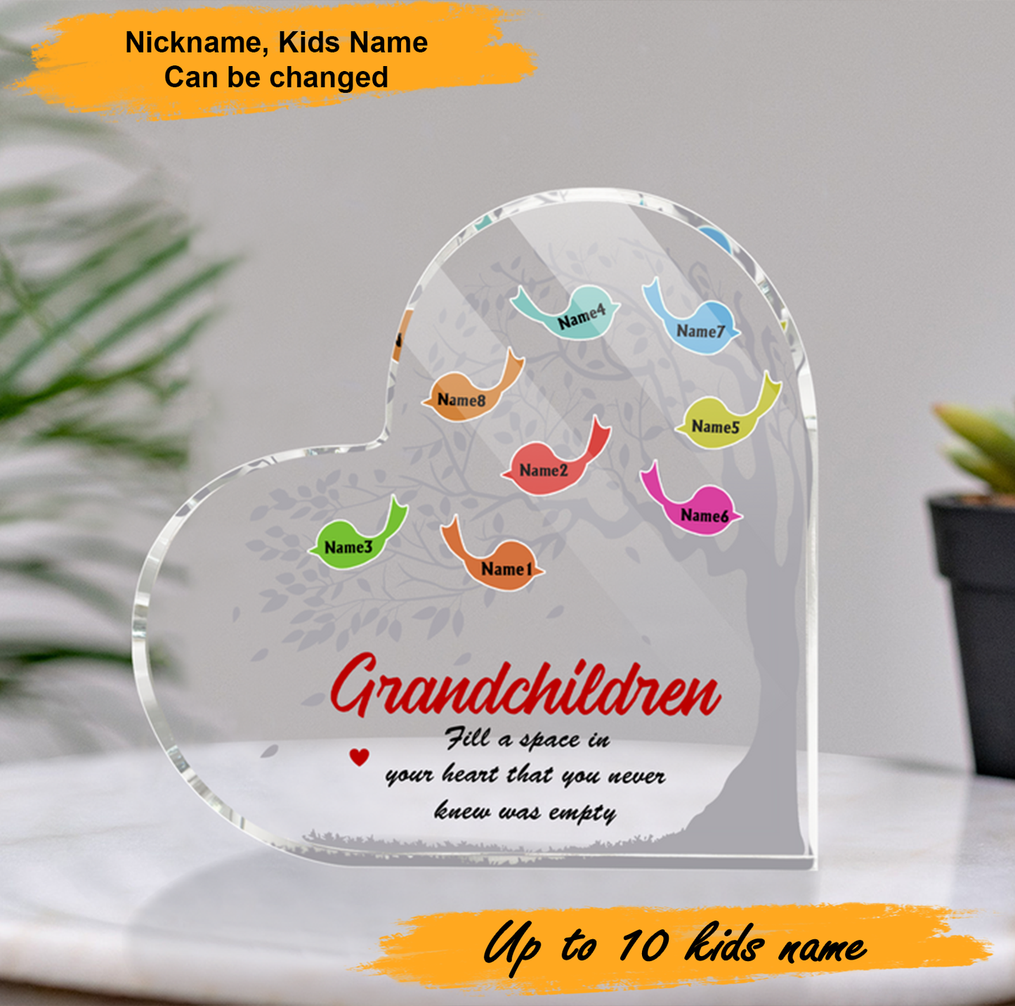 Mother's Day Grandchildren Fill Heart Personalized Heart Shaped Acrylic Plaque - Custom Name Gifts For Nana, Mother, Grandma, Mom, Mama, Gigi