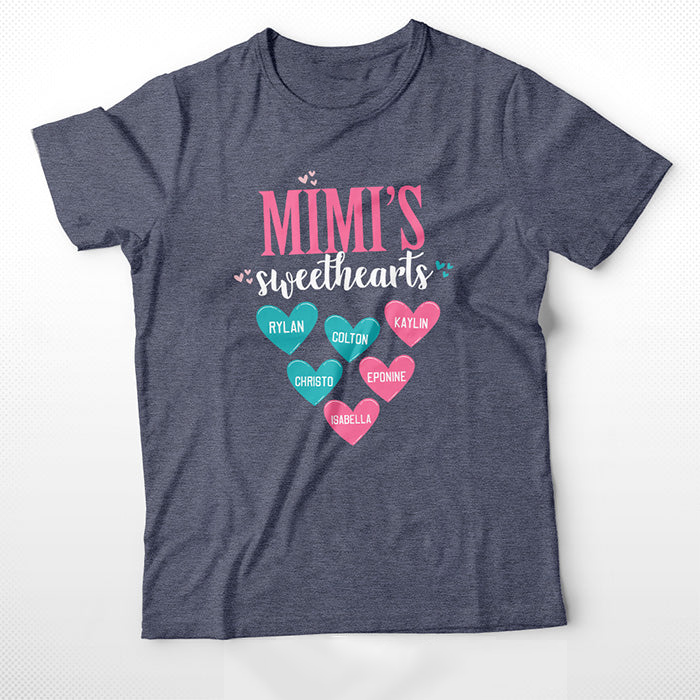 Personalized T-Shirt, Mother's Day Gift T-Shirt, Grandma's Sweethearts Custom T-Shirt, Custom Name And Kid Names On Sweethearts T-Shirt