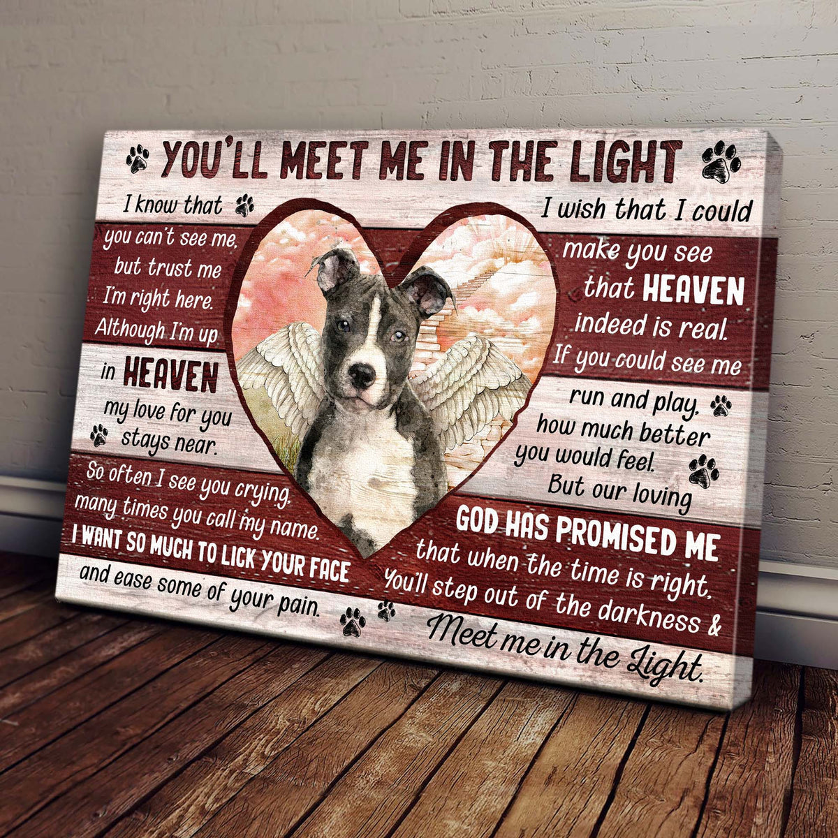 Pit Bull Landscape Canvas - Pit bull, Angel, Heaven Landscape Canvas - Gift For Pit Bull Lover - You'll meet me in the light Landscape Canvas