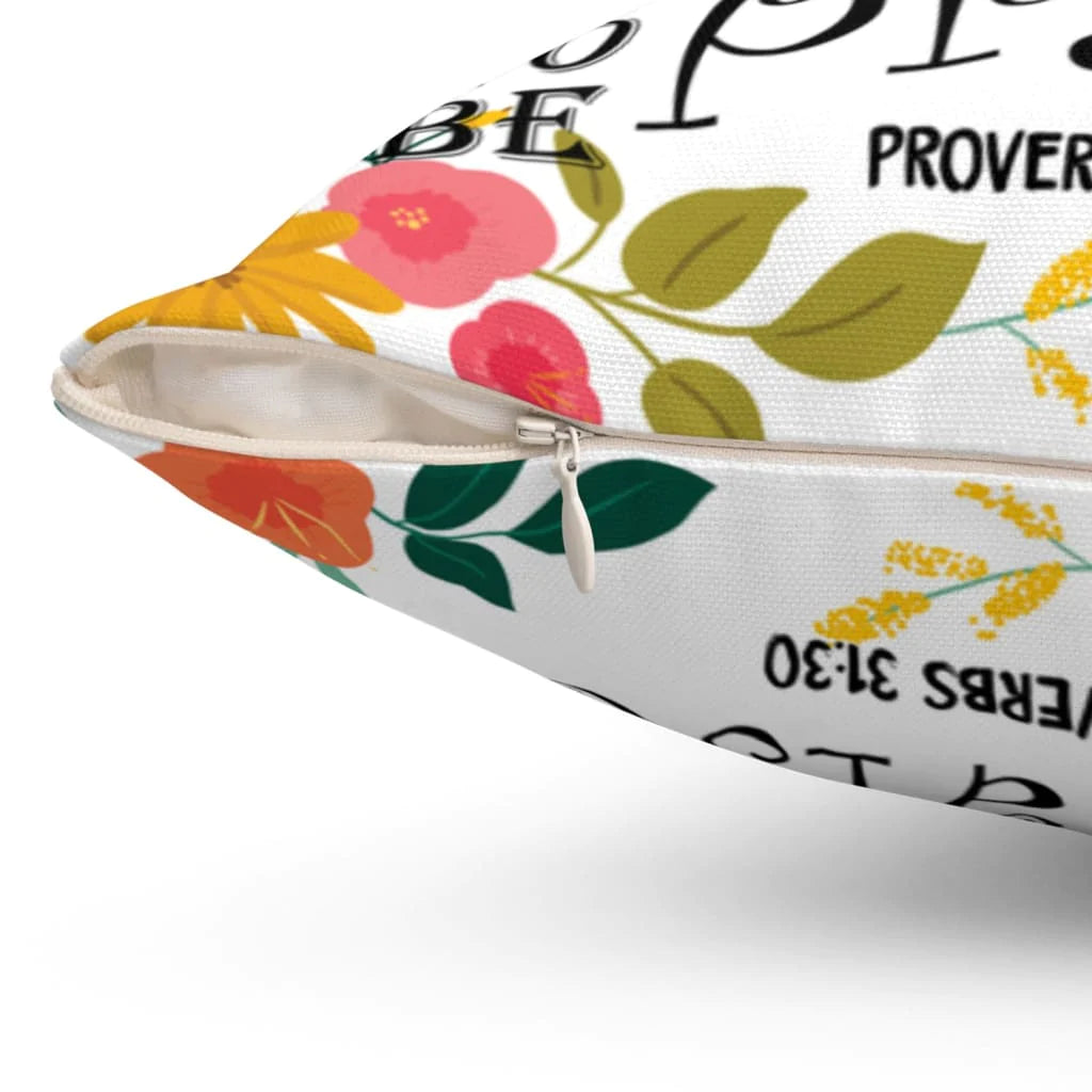 Jesus Pillow - Painting Leaves Flowers Pillow - Gift For Christan - Proverbs 31:30 A woman who fears the Lord is to be praised Throw Pillow