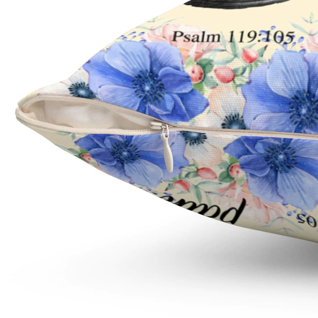 Bible Verse Pillow - Jesus Pillow - Floral, Hurricane Lamp Pillow - Gift For Christian - Psalm 119:105 Your word is a lamp to my feet And a light to my path Throw Pillow